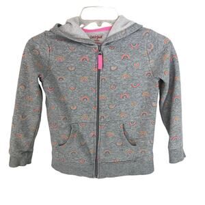 Cat & Jack Girls Hoodie Jacket Zipper Front Size 6 Gray with Rainbow Motif